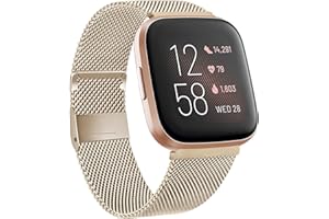 TEWIN Metal Bands Compatible with Fitbit Versa/Fitbit Versa 2 / Fitbit Versa Lite for Women Men, Stainless Steel Mesh Breatha