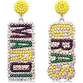 Mardi Gras Earrings Rhinestone MARDI GRAS Letter Beaded Drop Dangling Earrings Sparkly Holiday Jewelry for Women Girls Gift