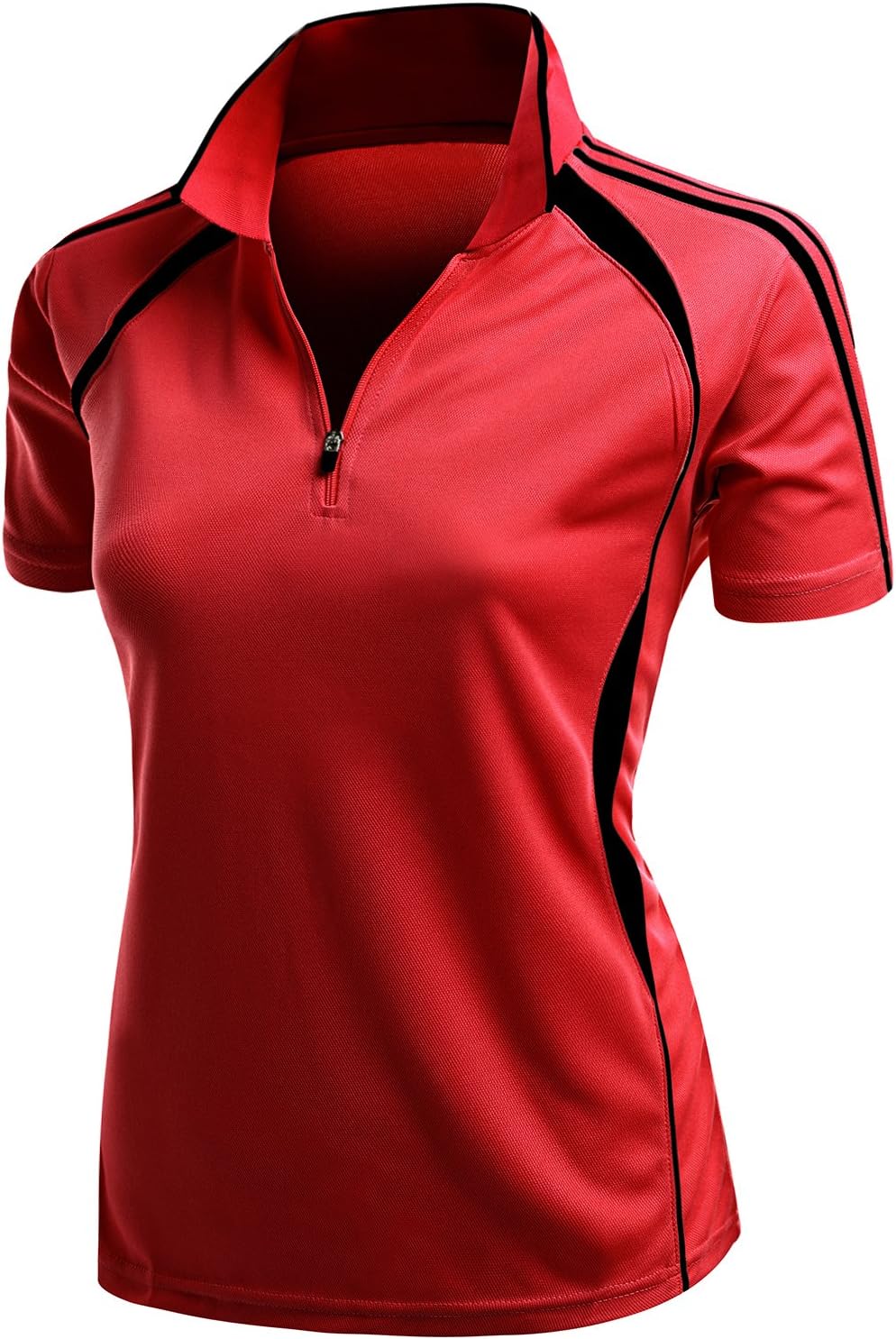 Women's Coolmax 2 Tone Collar Zipup Polo T-Shirt