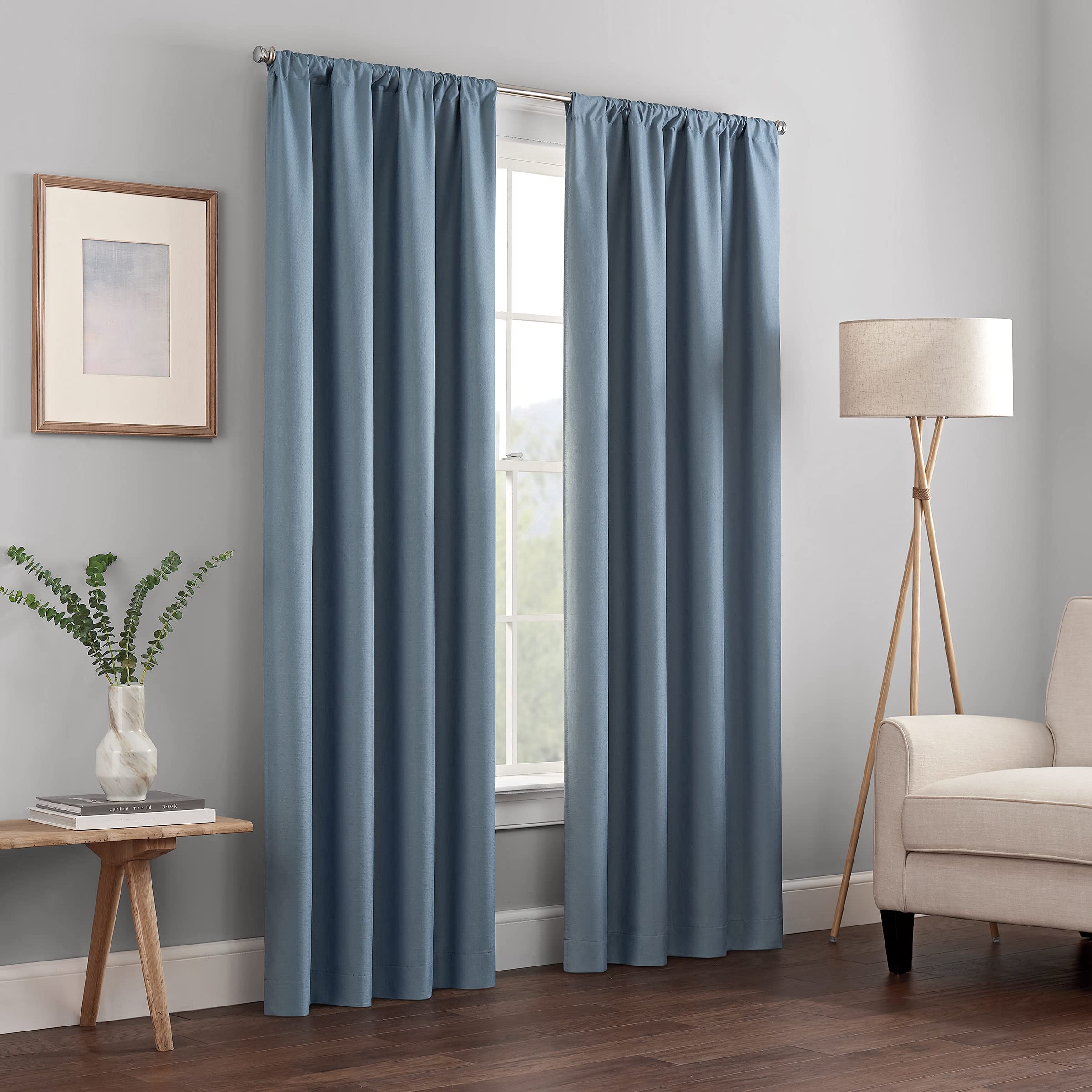 Eclipse Modern Blackout Thermal Rod Pocket Window Curtain for Bedroom or Living Room (1 Panel), Polyester Microfiber Fabric, Slate, 42" W x 95" L (Pack of 1)