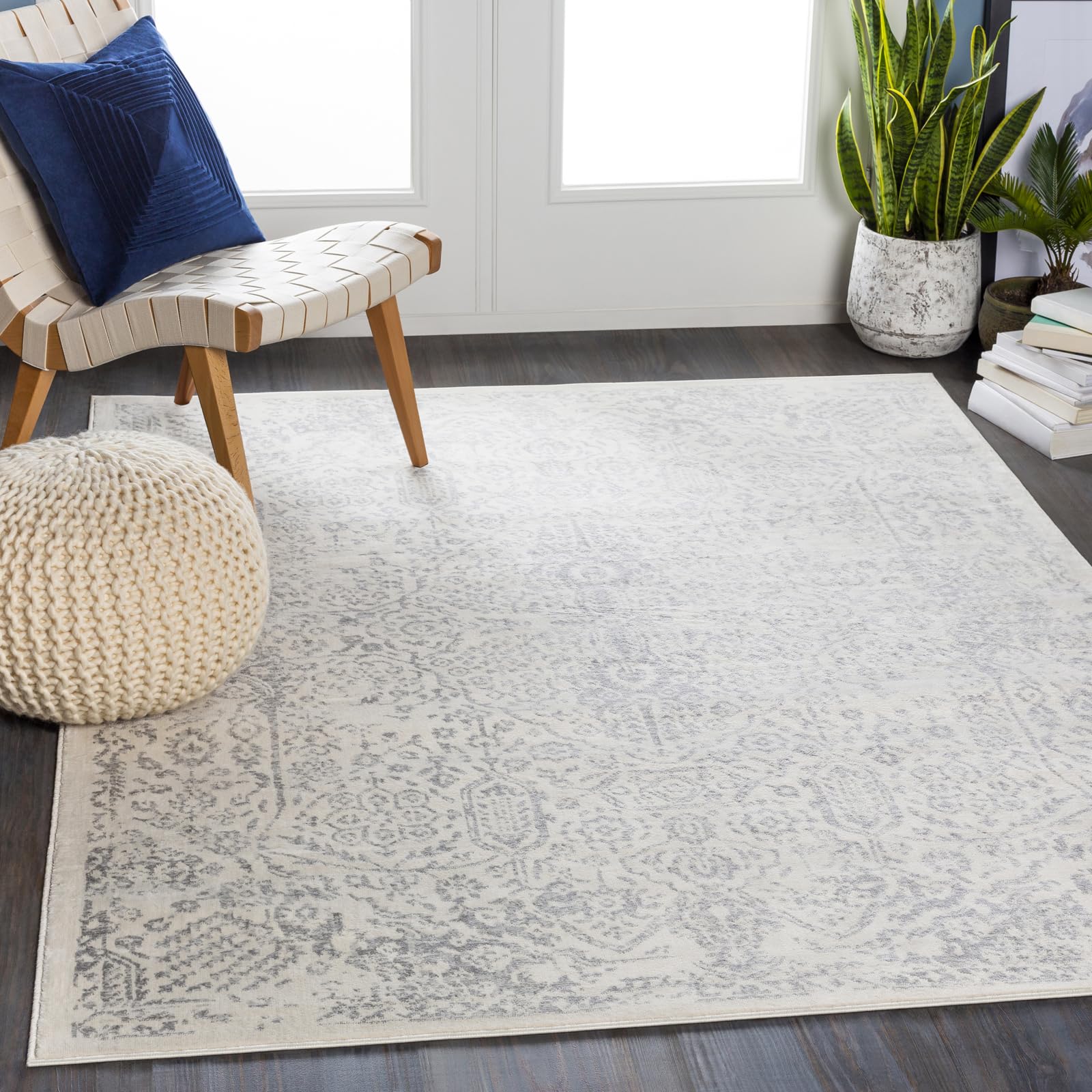 Livabliss Hindah Allery Vintage Carpet 120x170 cm – Scandi Neutral Boho Style for Living Room & Bedroom, Traditional Pattern, Easy Care Floor Covering, Grey White