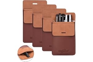 Cacturism Pocket Protector, 4 Pack Premium PU Leather Men Women Pen Holder Pouch Pocket Organizer For Shirts, Lab Coats, Pants; Multi-Purpose-Holds Pens, Pointers, Pencils, Ruler, Tools (Brown 4 Pcs)