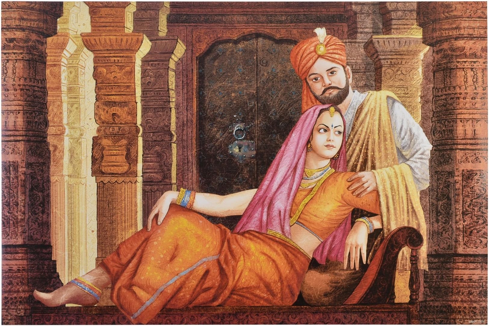 Indian Royal Couple Texture Coated Painting Fine Print Paper Poster Big Without Frame Multicolor(24 X 36 Inches)
