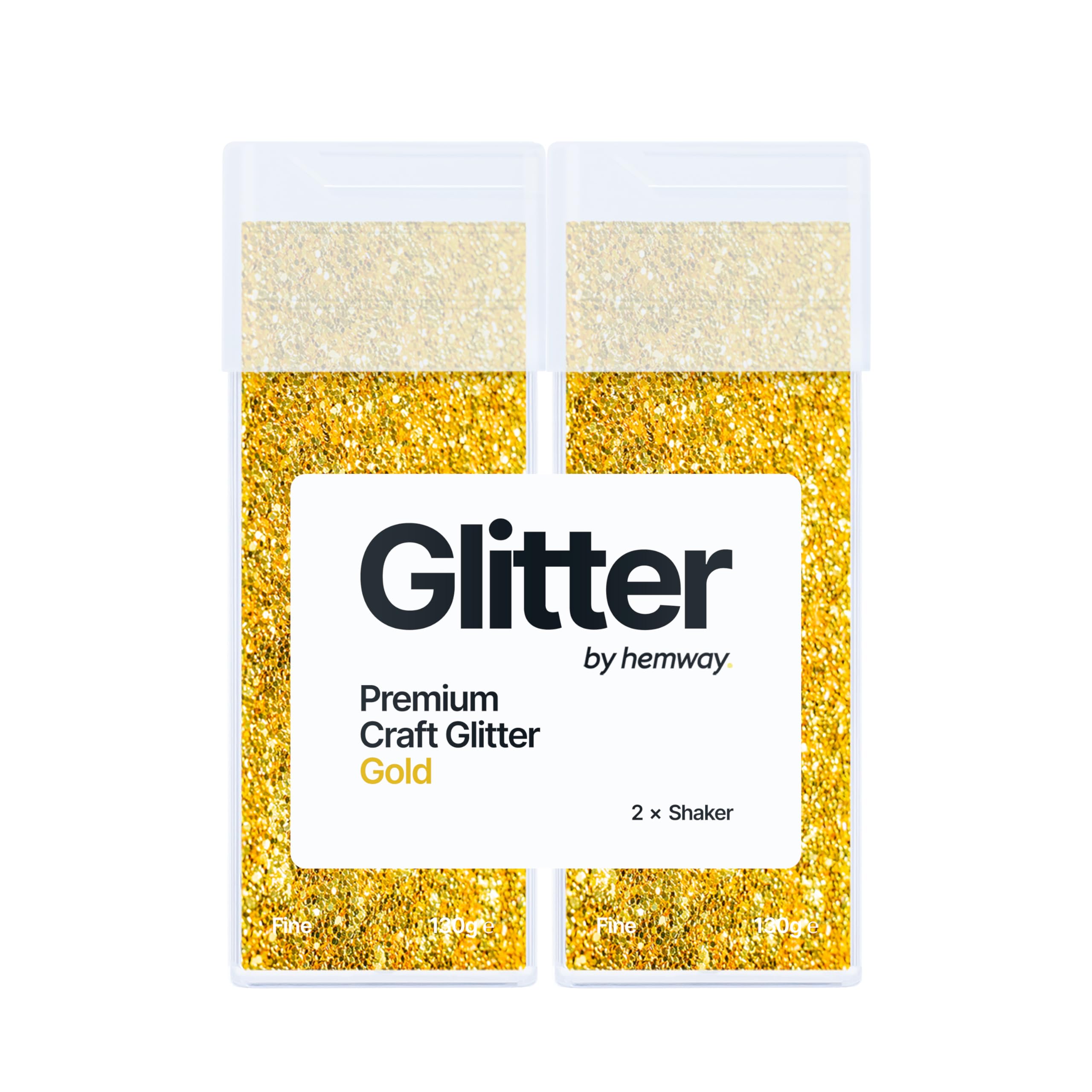 Hemway Glitter Shaker Gold 130g x2 Pack Fine, Craft Glitter Shakers for Resin & Epoxy Crafts, Christmas Art Supplies, Nail, Body, Face, Eye, Festival, Crafting, Slime, Sparkle