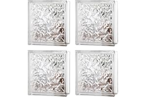 BOLDWAY 4 Pack-7.48"x7.48"x3.54" High Transparency ice Crystal Patterned Square Hollow Glass Brick - Used in Building Fields Such as Restaurant partitions,bathrooms,as Well as for DIY Lighting fixtures etc