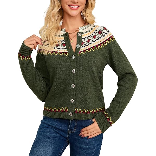 Suéter Lucky Brand Fair Isle Para Mujer - Patrón Festivo, Mezcla Acrílico/nailon/lana, Cuello Redondo