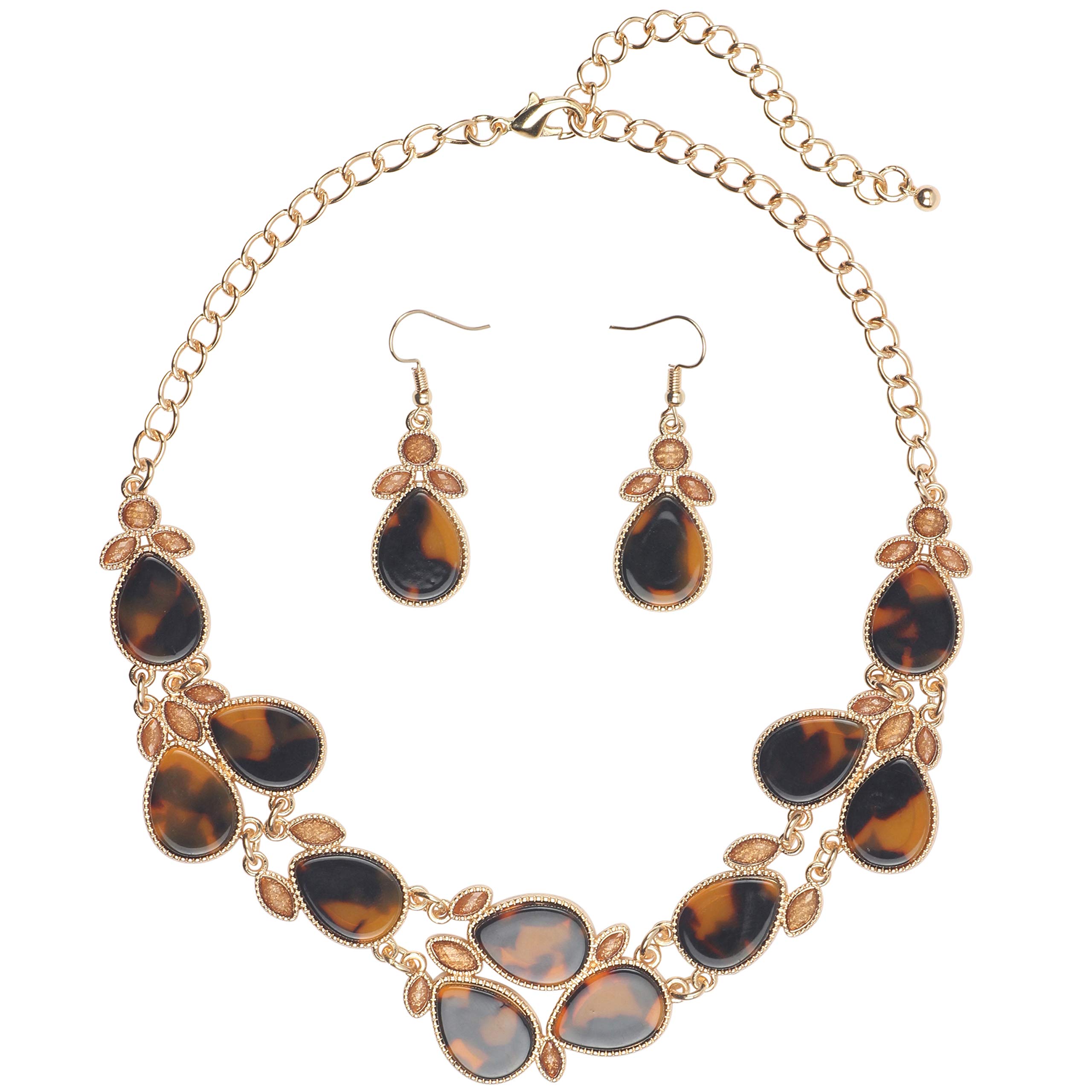 Firstmeet Shiny Resin Collar Necklace with Earrings(XL-1100-brown Mix-j)
