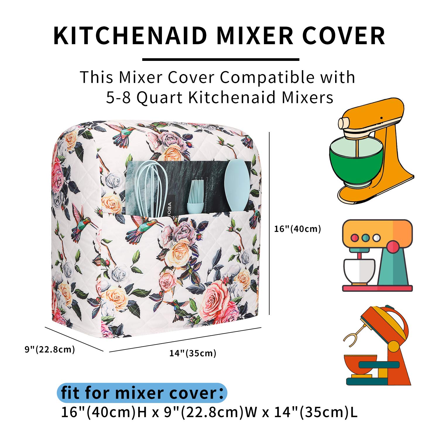 KitchenAid Mixer Cover with Pockets, Fits 5-8 Quart KitchenAid Mixers