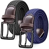 SANSTHS 2Pack Elastic Belt for Men, Mens Belts Casual for Jeans Pants, Woven Braided Web Belt for Golf, 1.3 inches Width