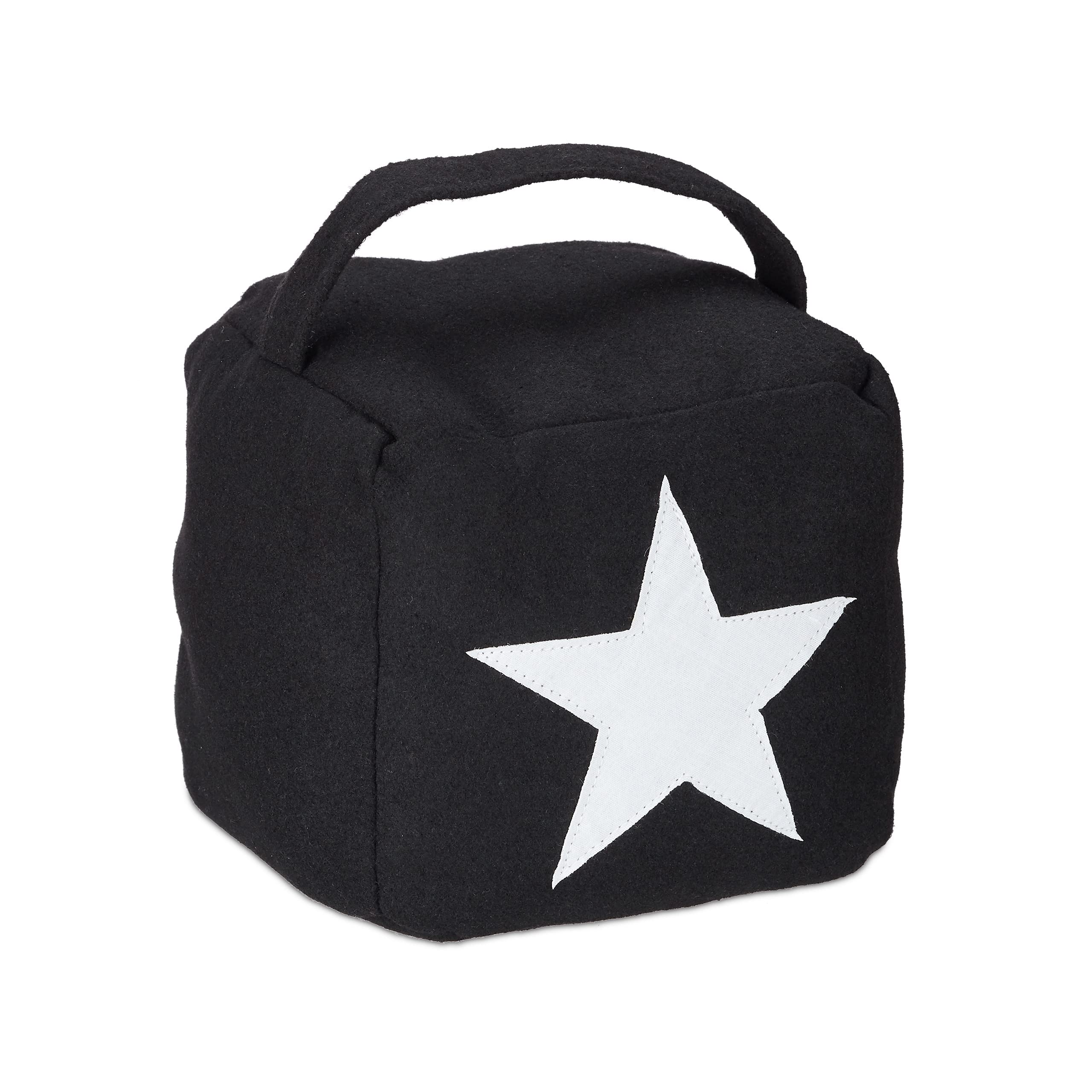 Relaxdays Star Door Stop, Fabric Bumper, Floor Doorstop, Tall, with Handle, HxWxD: 20 x 15 x 15 cm, Black