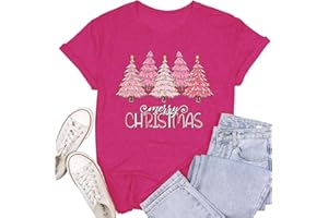 LINZEOO Christmas T Shirts for Women Christmas Trees Shirt Xmas Holiday Tee Tops