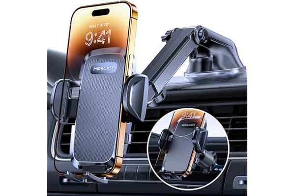Miracase Car Phone Mount, [Upgraded Strong Military Grade Suction Cup] Long Arm Phone Holder for Car Dashboard Windshield Ven