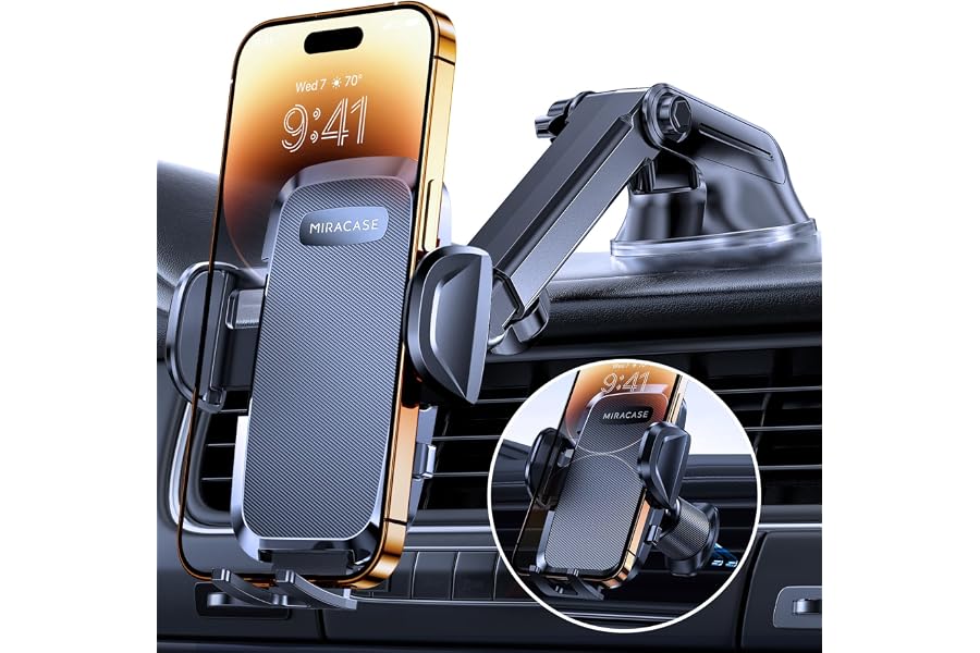 Miracase Car Phone Mount, [Upgraded Strong Military Grade Suction Cup] Long Arm Phone Holder for Car Dashboard Windshield Ven