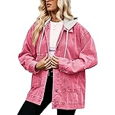 PAODIKUAI Women's Oversized Denim Jacket Casual Long Sleeve Vintage Jean Jacket Top Coat with Detachable Hood