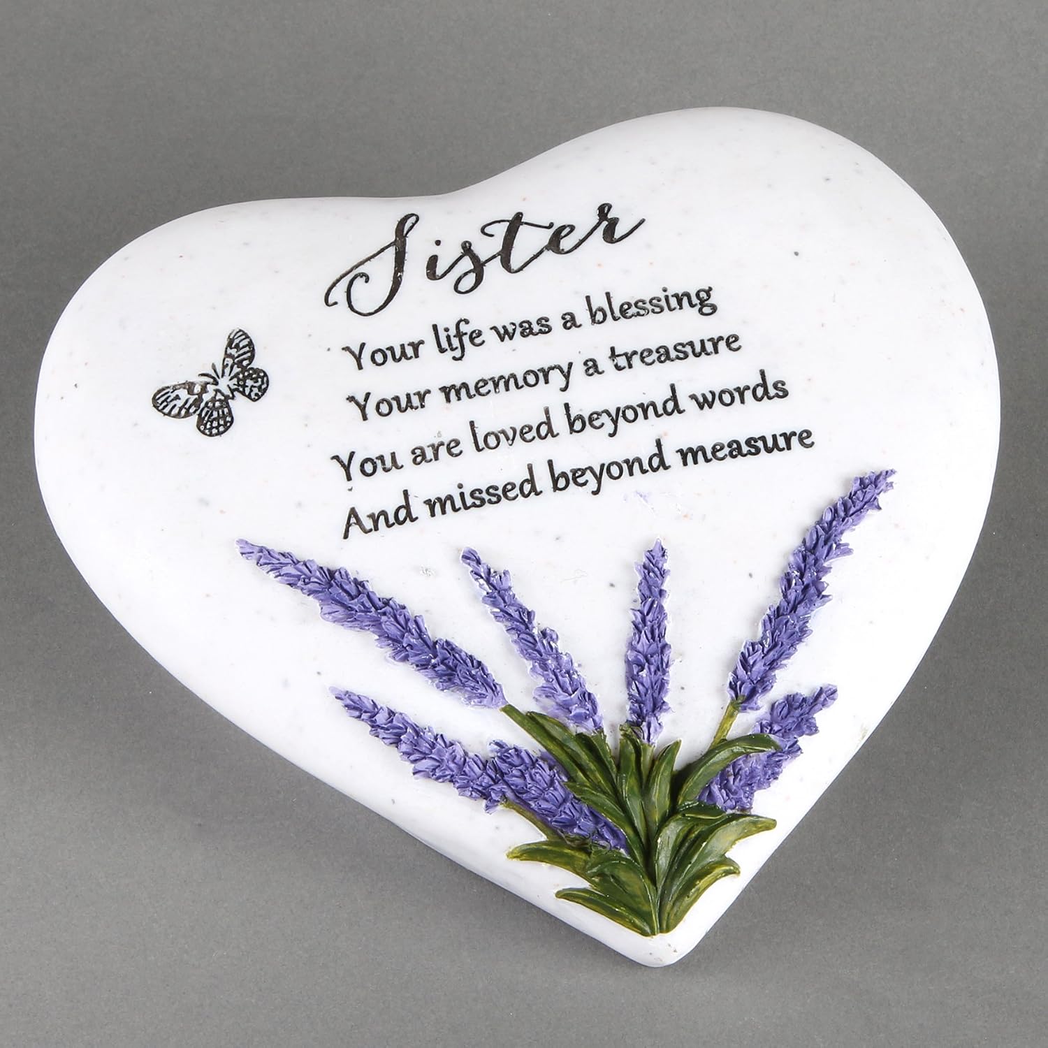 Thoughts Of You Heart Outdoor Memorial Plaque with Lavender design, Sister, Purple, Medium