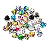 AUEAR, Mermaid Fish Scale Charms Pendent for DIY Necklace Bracelet Earring Jewelry Making (30 Pack, Heart Shape)
