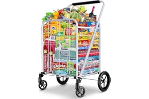 winkeep Newly Released Grocery Utility Flat Folding Shopping Cart with 360° Rolling Swivel Wheels Heavy Duty & Light Weight Extra Large Utility Cart