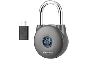 Newisdomake Fingerprint Padlock, Fingerprint Lock with Key Backup, Waterproof Smart Lock for Locker, Fingerprint Locker Locks for Gym, Luggage, Bookcase, Suitcase, Backpack, Bike, School Locker(Gray)