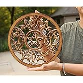 DharmaObjects Handcrafted Triple Moon Pagan and Wiccan Wall Décor Hanging Art (Brown)