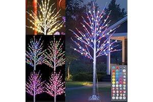 Pooqla 6 ft 120 LED 4th of July Lighted Birch Tree, Color Changing Light Up Tree with Remote, White Birch Tree for Indoor Outdoor Christmas Memorial Day Party Home Yard Decoration RGB