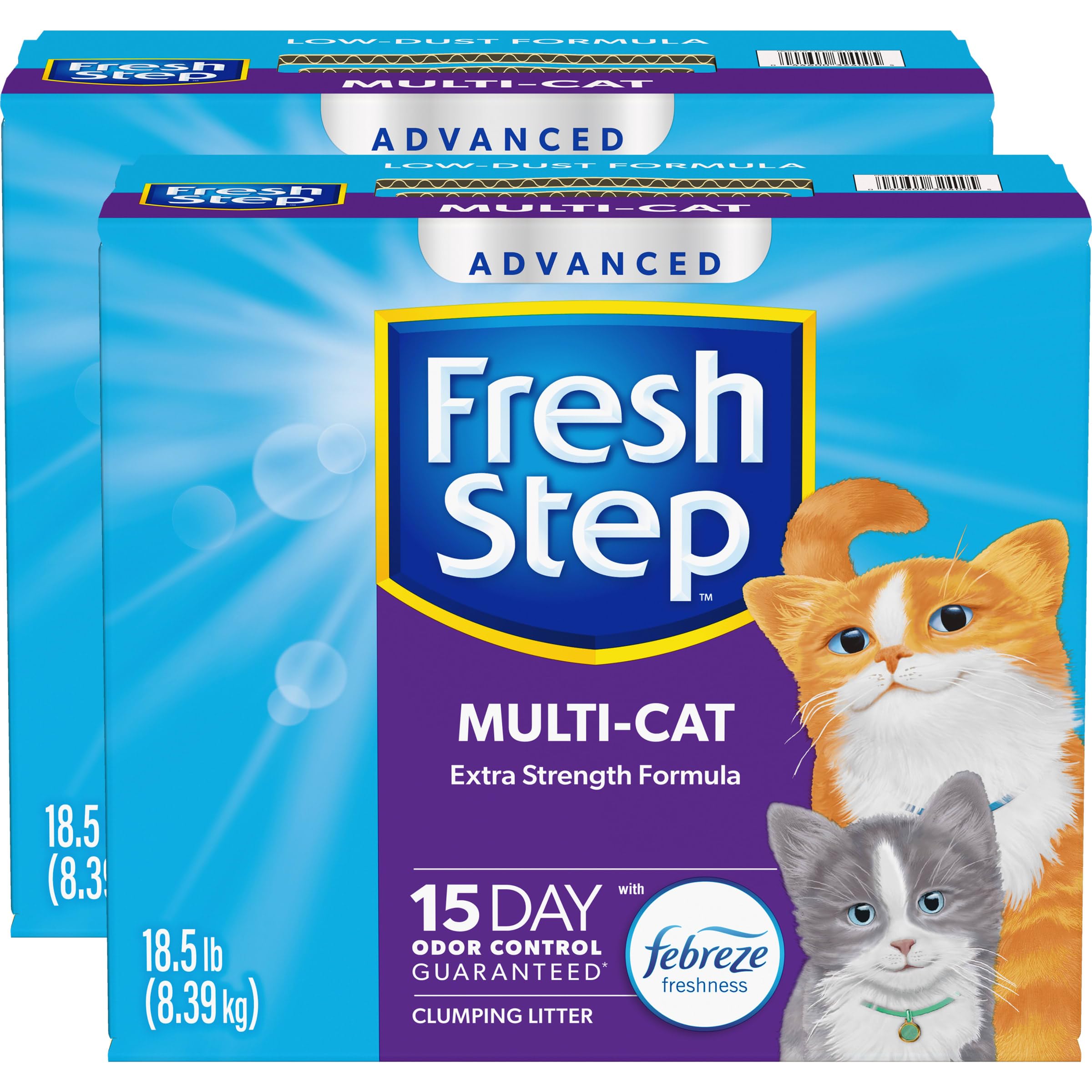 Fresh Step Advanced Multi Cat Clumping Litter with Febreze Freshness, Fresh Step Clumping Cat Litter Extra Strength Formula, 37 lbs. (2 x 18.5 lb. Box)