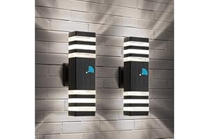 tewei Dusk to Dawn Outdoor Wall Lights, Modern Exterior Light Fixture, 3-Layer Up and Down Matte Black Outdoor Lights IP65 3000K Warm White Waterproof Modern Wall Sconce for Garage Porch, 2 Pack