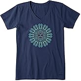 Life is Good. Womens Crusher Vee Flip Flop Mandala, Darkest Blue