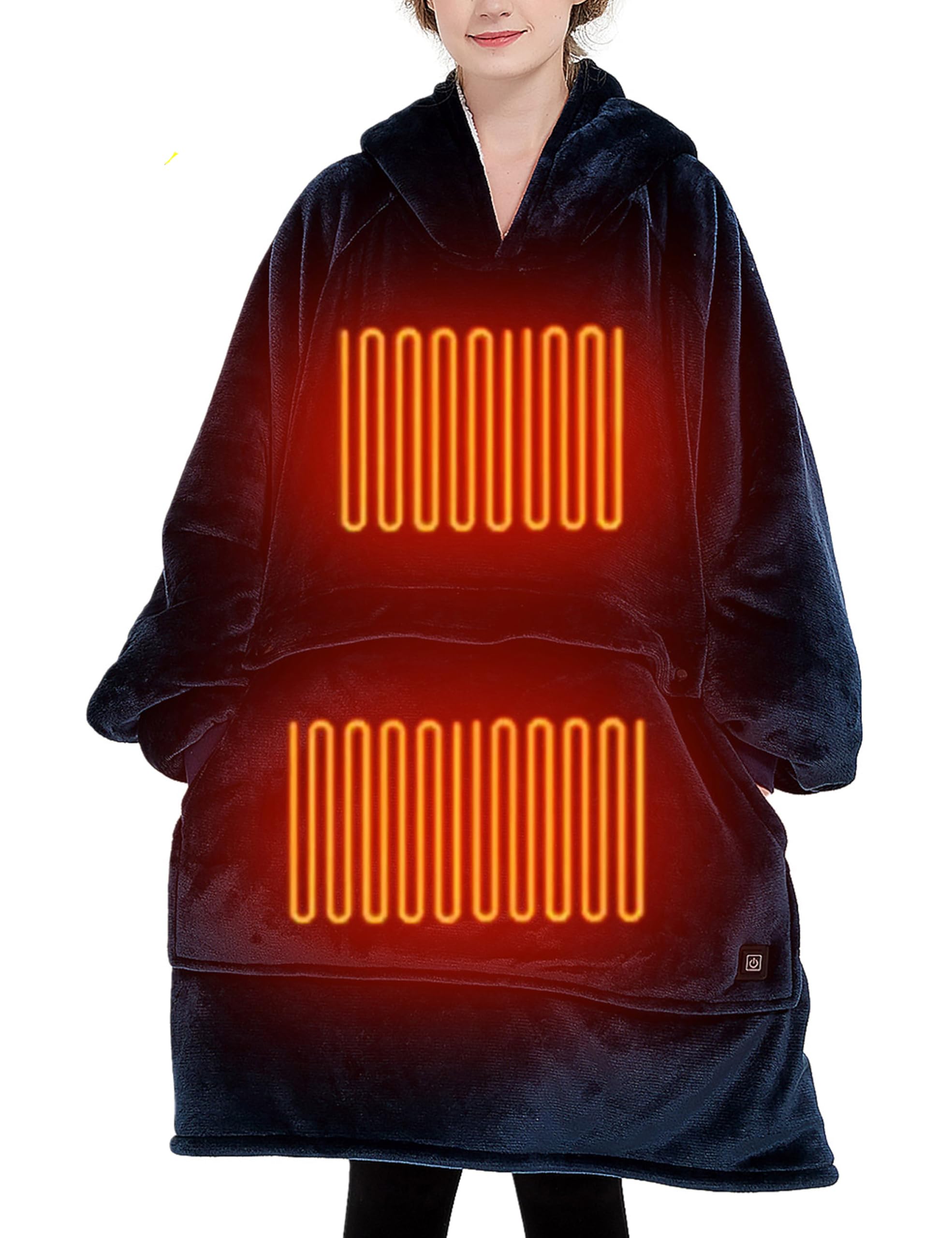 Photo 1 of KFUBUO Heated Electric Wearable Blanket Throw Battery Operated Portable USB Cordless Outdoor Hoodie Sweatshirt (Heated Blanket Navy)