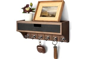 Modern Pine Wood Key Holder Wall Mount with Drawer Organizer