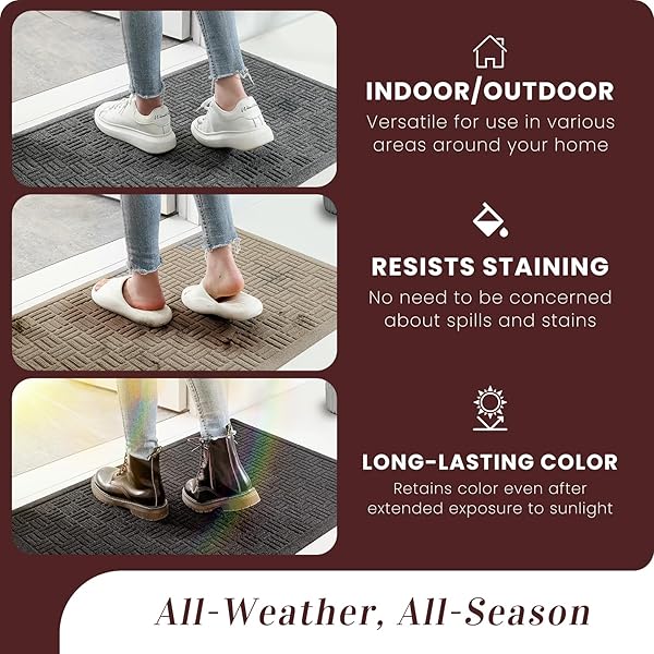 MIBAO FRONT DOOR MAT INDOOR OUTDOOR ENTRANCE, DIRT TRAPPING WATERPROOF ALL-SEASON, ALL-WEATHER DOORMAT, NON-SLIP DURABLE NATURAL RUBBER LOW PROFILE EASY CLEAN PATIO ENTRANCE MAT, 29.5″ X 17″, GREY