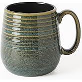 masoline 20 oz Large Ceramic Coffee Mug, Coffee Mugs for Women and Men, Big Tea Cups, Large Handle Handmade Pottery Mug for Office and Home, Microwave and Diahwasher Safe (Green with Stripes, 1PCS)