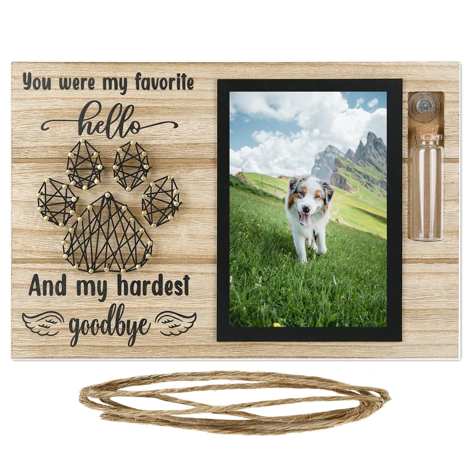 Vencede Pet Memorial Picture Frame, Sympathy Gifts for Loss of Dog, Cat Photo Frame Passed Away Gift,Hanging Picture Frames Square with Mount, Pet Loss Memorial Gifts With Bottle (Nature)