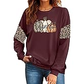 NEWWEN Thanksgiving Sweatshirts for Women Thankful Shirt Leopard Pumpkin Graphic Pullover Turkey Fall Gifts Long Sleeve Tops