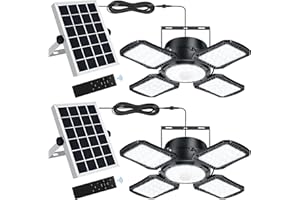 Yomisga Solar Powered Outdoor Shed Light 176LED Solar Pendant Lights with Remote, Motion & 5 Lighting Modes Waterproof Daytime Available Solar Indoor Lamp for Gazebo Garage Shop Barn Home 2 Pack