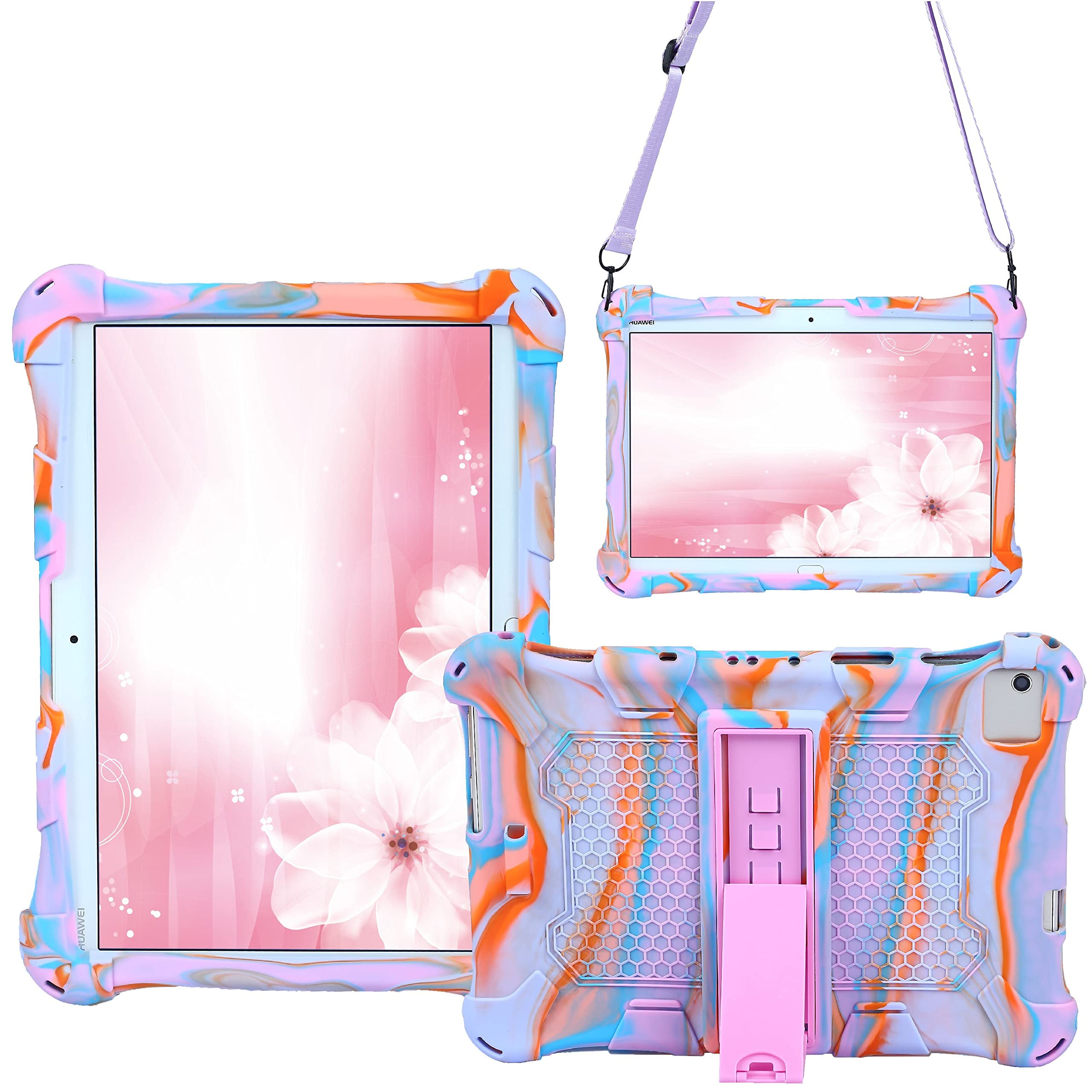 AKNICI Silicone Case for Blackview Tab 8/8E/9/10, TECLAST P20HD/M40/M40 Pro, YESTEL T5, Dragon Touch Notepad 102, AOYODKG A39, Pritom TronPad L10, DUODUOGO S6/S1, Shoulder Strap, Rose Purple