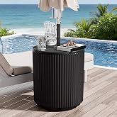 Diyfire Outdoor Umbrella Stand with Hole, Umbrella Side Table, Black | 1.5 Inch Umbrella Hole, In Pool, Weighted Water Filled Bladder, Fluted Vertical Ribbed Design, All Weather Side Table Base