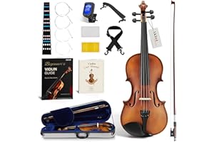 AKLOT Handcrafted Full Size Violin: 4/4 Solid Wood Fiddle, Acoustic Beginner Violin Kit with Hard Case, Lesson Book, Bow, Ros
