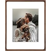 VAUWINEK 16x20 Picture Frame, Display Photos 11x14 with Mat or 16x20 without Mat, Made of Solid Natural Walnut Wood with Plexiglass Vertical Horizontal Wall Mounted Gallery Poster Frame