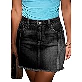 SIDEFEEL Womens Denim Skirt Casual Stretch High Waist Raw Hem Zip Fly Jean Skirt for Women
