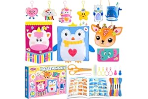 Felt Sewing Kit for Kids, Funtopia 10 Easy DIY Projects Kids Sewing Kit with Tutorial, Learn to Sew Plush Pillow Hanging Orga