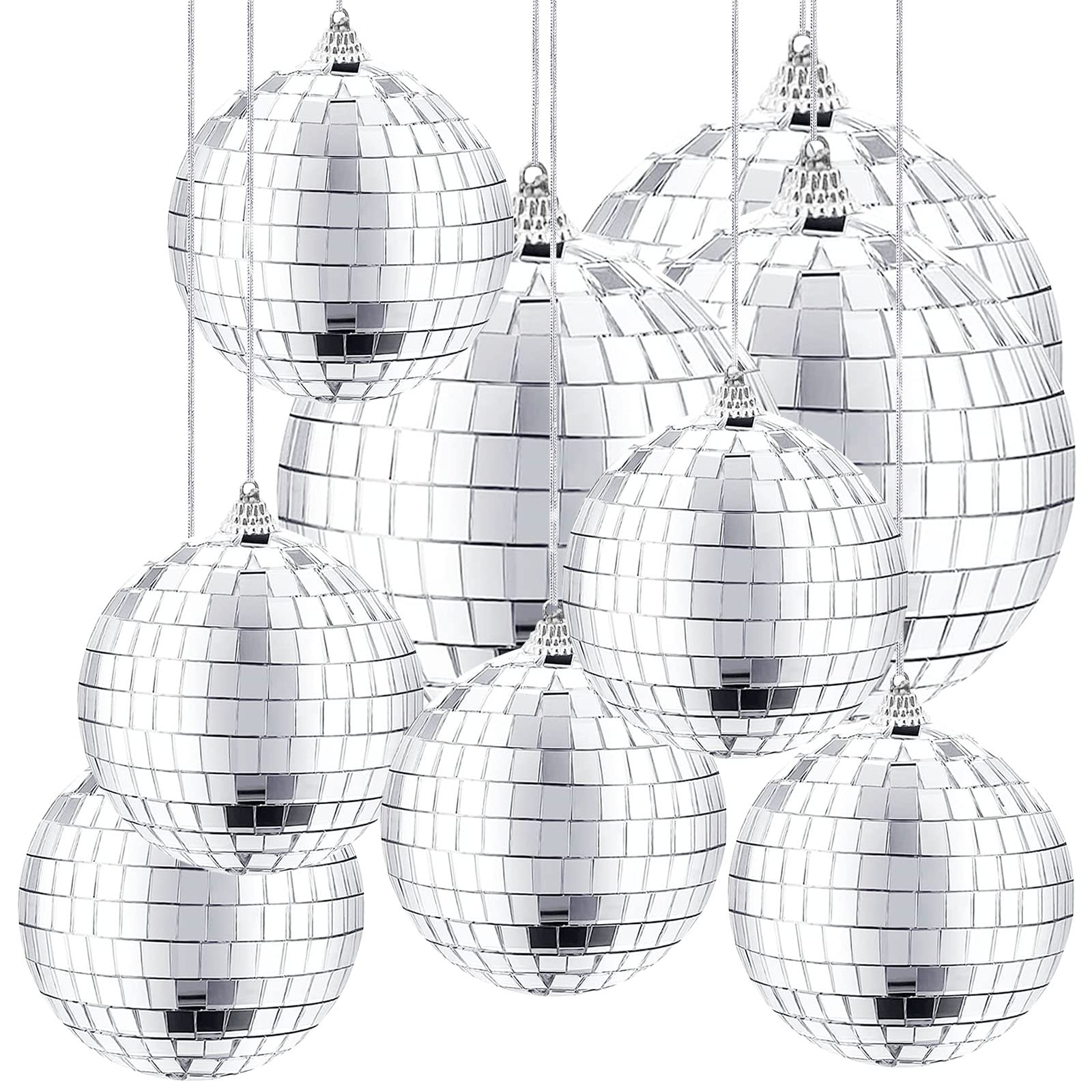 DBAILY Mirror Balls, 9pcs Mirror Disco Balls Hanging Ball 8cm And 6cm Shiny Reflective Decorate Silver For Christmas Decoration Themed Party Festivals