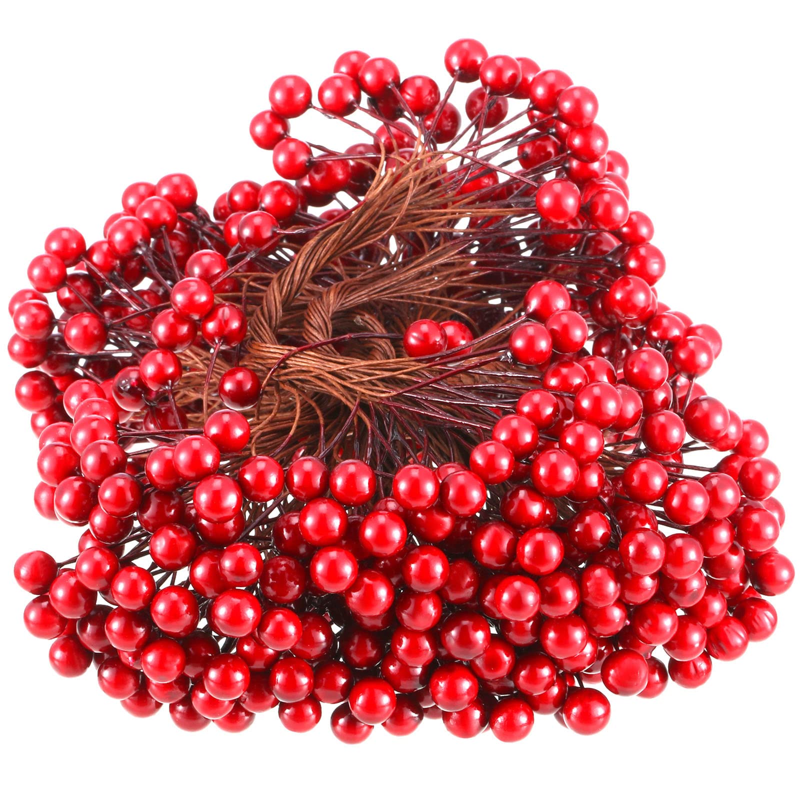 BBTO Artificial Holly Berries on Wire Stems, 250 Stems with 500 Pieces 8 mm Fake Berries for Tree Decorations Wreath Craft Use Wedding Party Favor (Red)