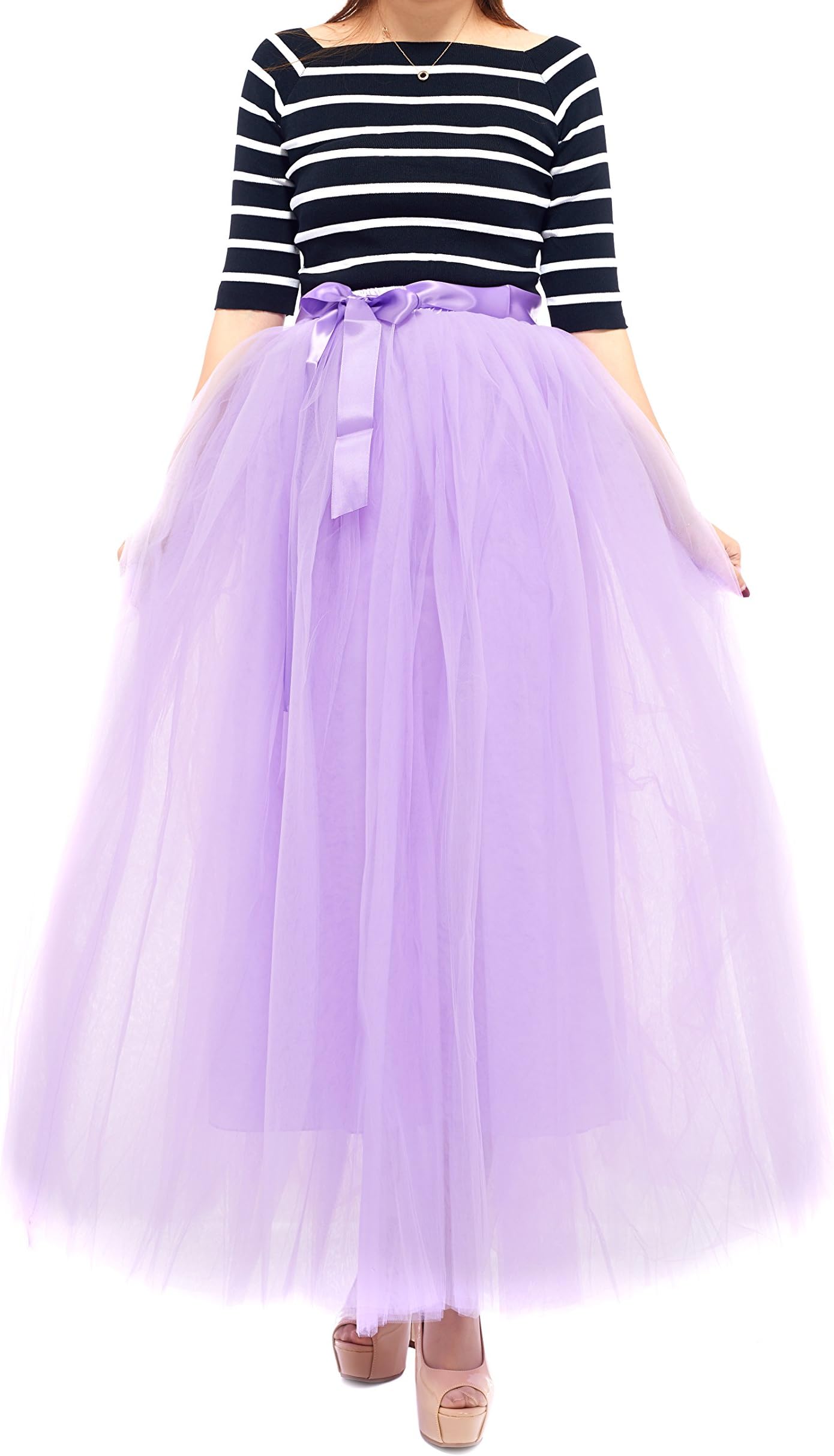 7 Layered Women's Eelastic Waist Tulle Skirts A-Line Floor Length Evening Party Half Dress