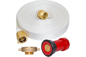 TOUGHAID Fire Hose 100 FT x 1-1/2" ID, M × F NST/NH Brass Couplings, Single Jacket TPU, Fire Hydrant Adapter, Fire Hose Nozzle, Working Pressure 250 PSI, Burst Pressure 750 PSI, Home, Garden Irrigation