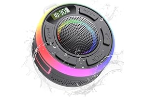 PRSCFUM IPX7 Waterproof Shower Bluetooth Speaker, Portable Small Speaker with Suction Cup and Time Display, Loud Crystal Sound & Bass 10H Playtime 1100mAh, Wireless Shower Speakers for Pool, Beach Gift Black