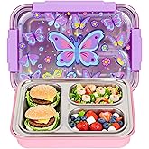 Stainless Steel Bento Lunch Box for Kids, 710ml/23.5oz BPA-Free Leak-Proof Food Containers with 3 Compartments, Back to School Students Daycare Lunches Snack Container Size for Ages 3-7