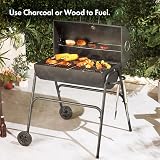 VonHaus Charcoal BBQ Portable Barrel Grill 2 in 1 Smoker with Cast Iron Grill view 2