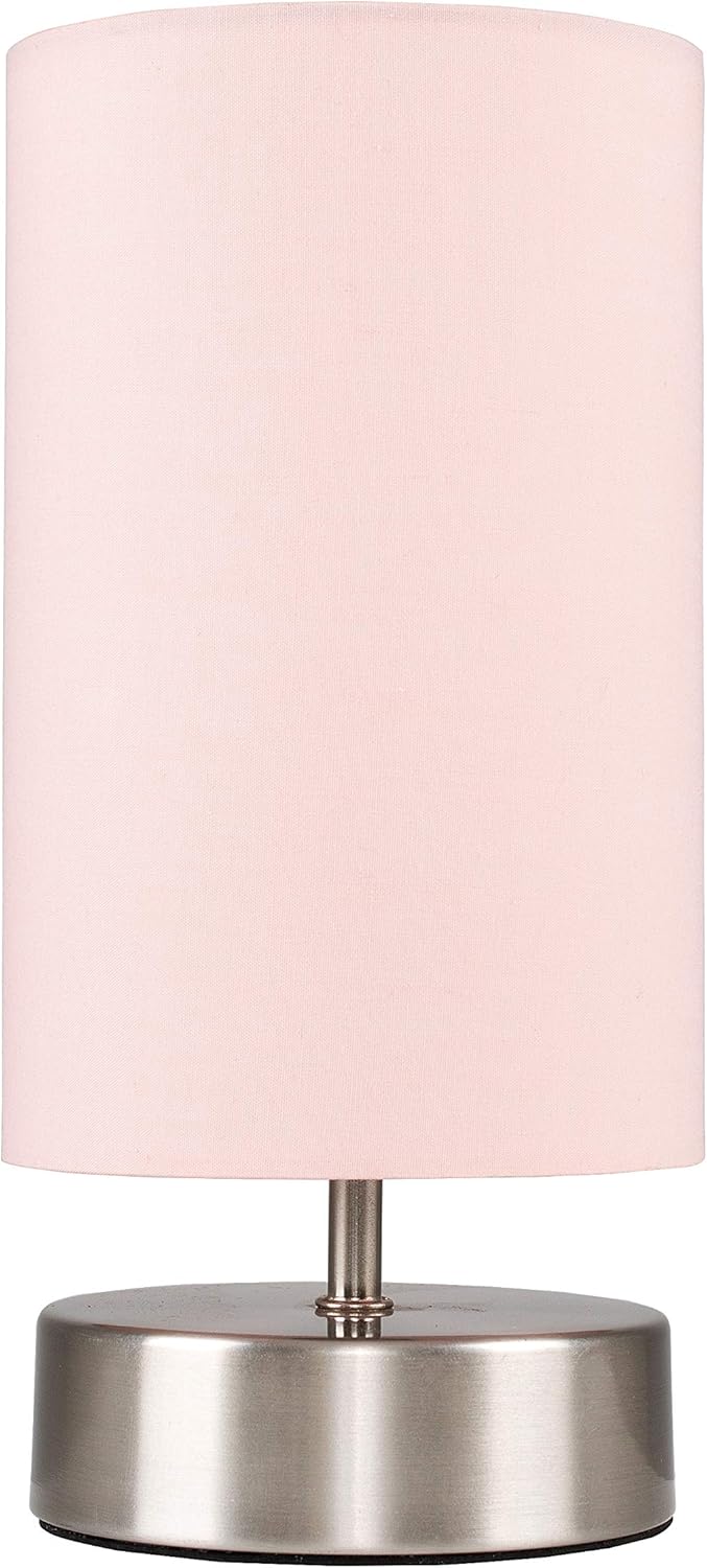 Pair of Modern Chrome Touch Dimmer Bedside Table Lamps with Pink