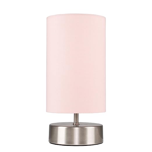 Pair of Modern Chrome Touch Dimmer Bedside Table Lamps with Pink