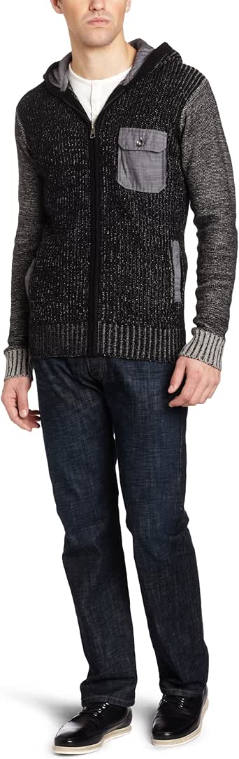 Marc Ecko Cut & Sew Men's Marled Zip Sweater Hoodie, Black, Small at